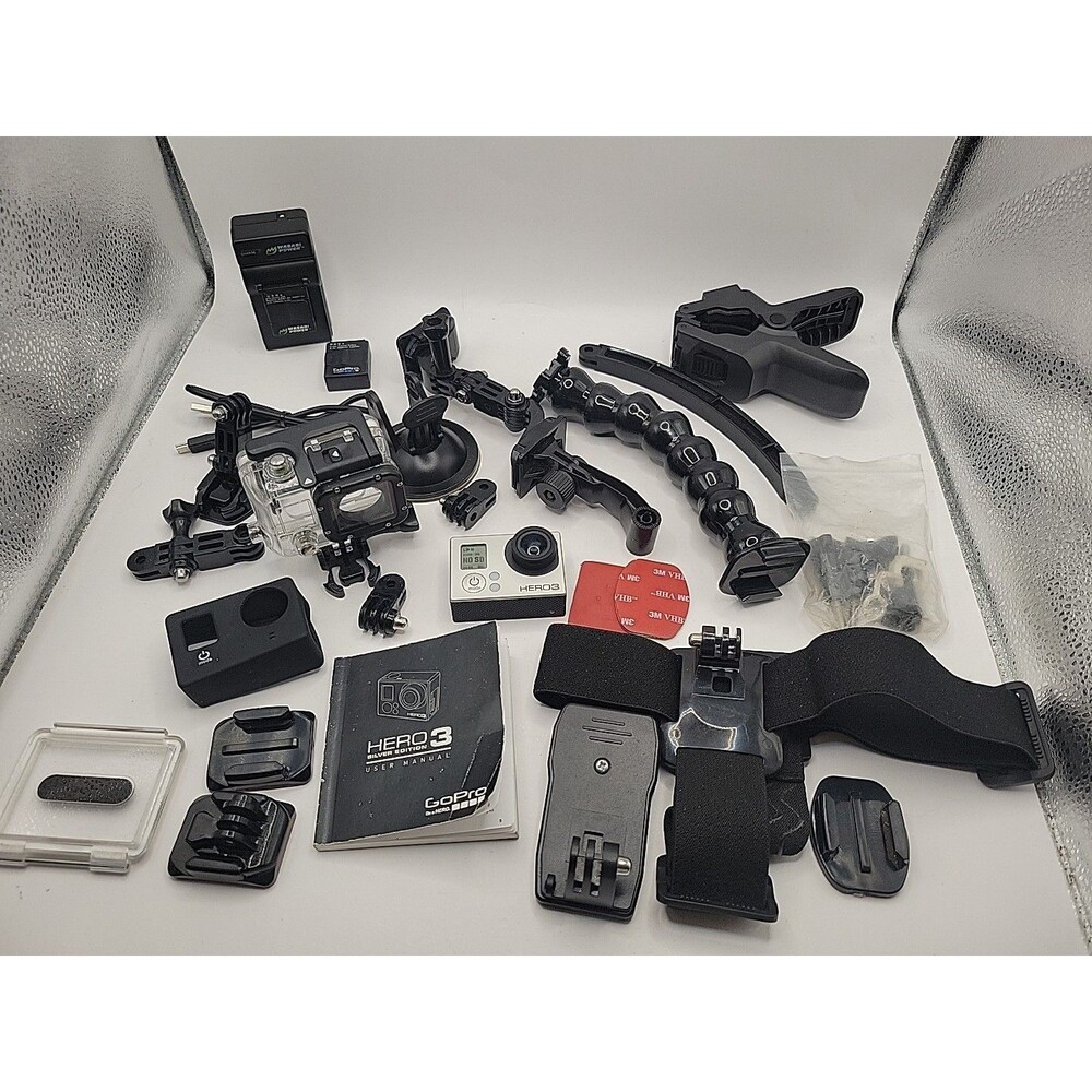 GoPro Hero 3 Silver Camera Accessories Bundle Mounts,Clamps,Head Strap